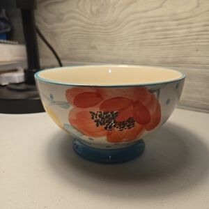 Pioneer Woman 6" Bloom Dots Turquoise Footed Bowl Stoneware Floral